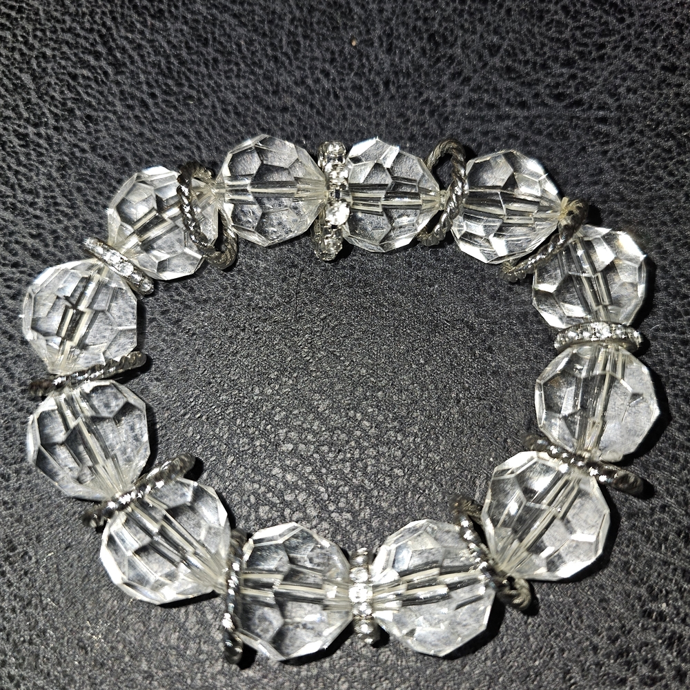 Silver Clear Beaded Stretch Bracelet
